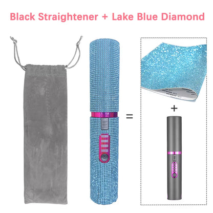 2-IN-1 Electric USB Hair Straightener Curler Fashion Colored Diamond Design Wireless Travel Hair Straightening Styler Brush
