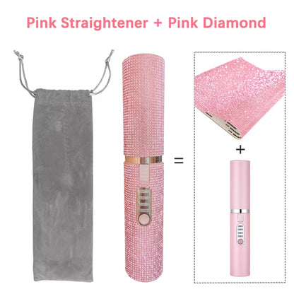 2-IN-1 Electric USB Hair Straightener Curler Fashion Colored Diamond Design Wireless Travel Hair Straightening Styler Brush