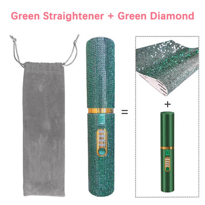 2-IN-1 Electric USB Hair Straightener Curler Fashion Colored Diamond Design Wireless Travel Hair Straightening Styler Brush