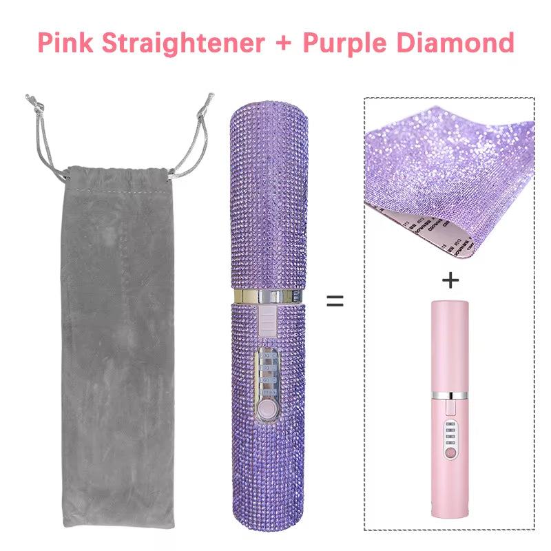 2-IN-1 Electric USB Hair Straightener Curler Fashion Colored Diamond Design Wireless Travel Hair Straightening Styler Brush