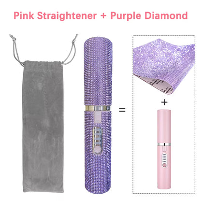 2-IN-1 Electric USB Hair Straightener Curler Fashion Colored Diamond Design Wireless Travel Hair Straightening Styler Brush
