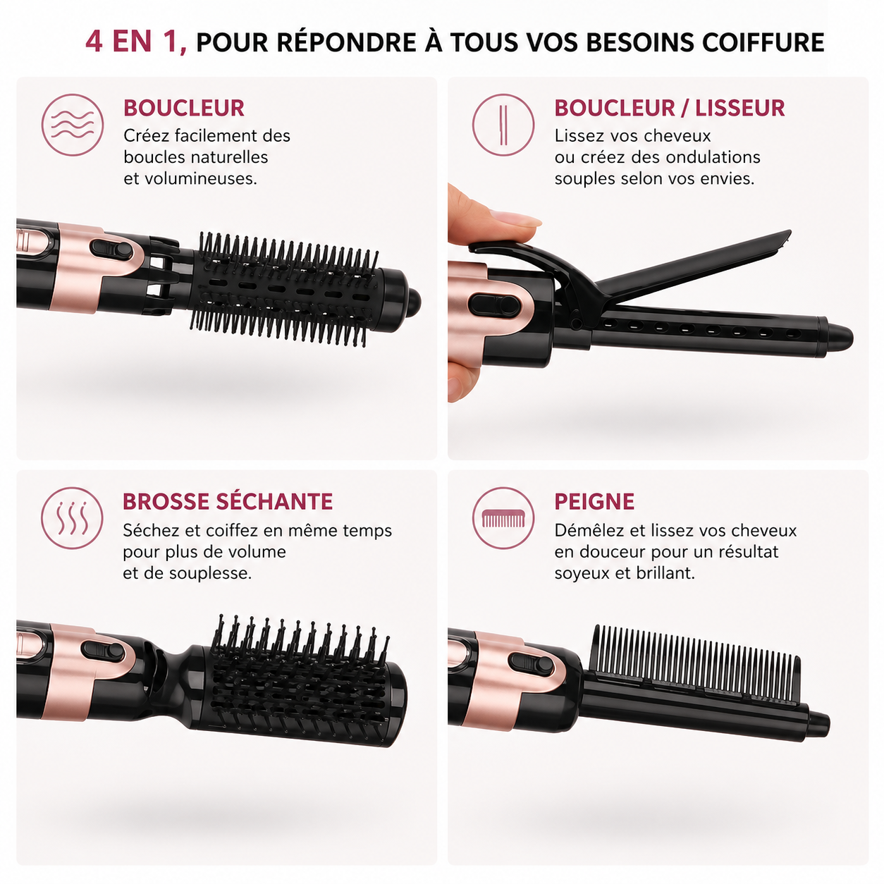4-in-1 Blow Dry Brush: Drying, Straightening, Curling & Volumizing