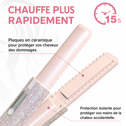 2-in-1 Cordless USB Hair Straightener and Curler – Diamond Design, Travel-Friendly, LED Display
