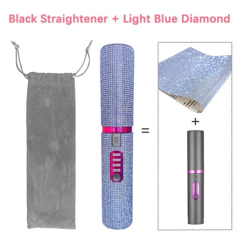 2-IN-1 Electric USB Hair Straightener Curler Fashion Colored Diamond Design Wireless Travel Hair Straightening Styler Brush