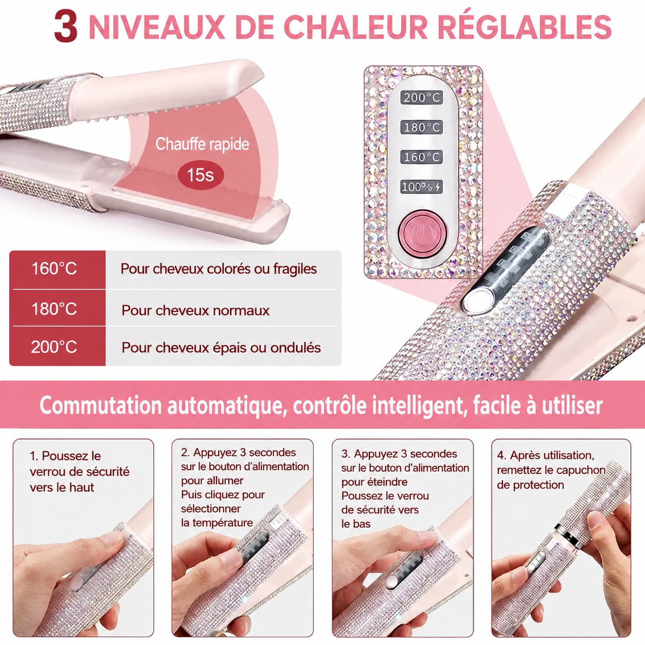 2-in-1 Cordless USB Hair Straightener and Curler – Diamond Design, Travel-Friendly, LED Display
