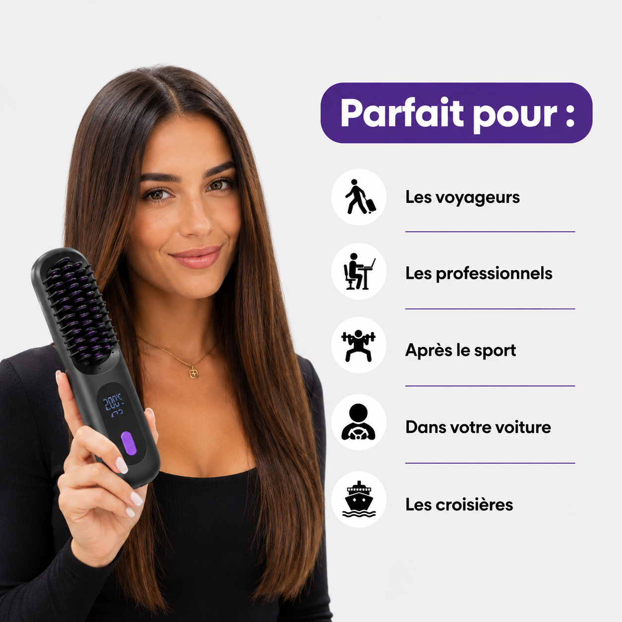 Brosse Lissante Portable – Lissage Rapide Sans Fil