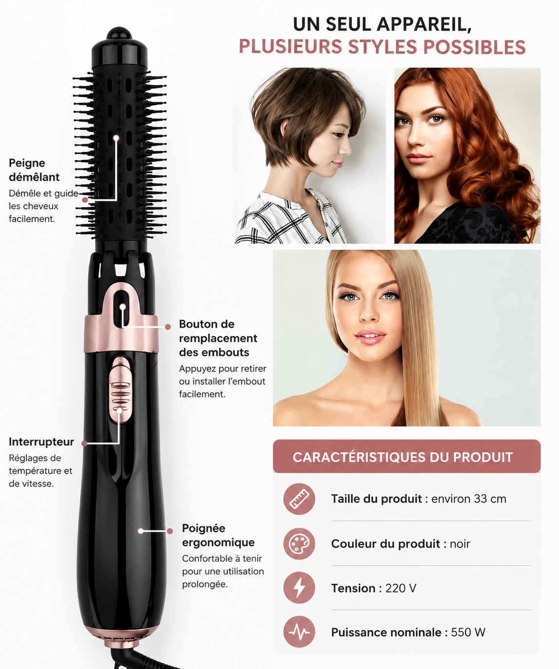 4-in-1 Blow Dry Brush: Drying, Straightening, Curling & Volumizing