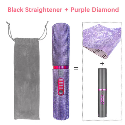 2-IN-1 Electric USB Hair Straightener Curler Fashion Colored Diamond Design Wireless Travel Hair Straightening Styler Brush